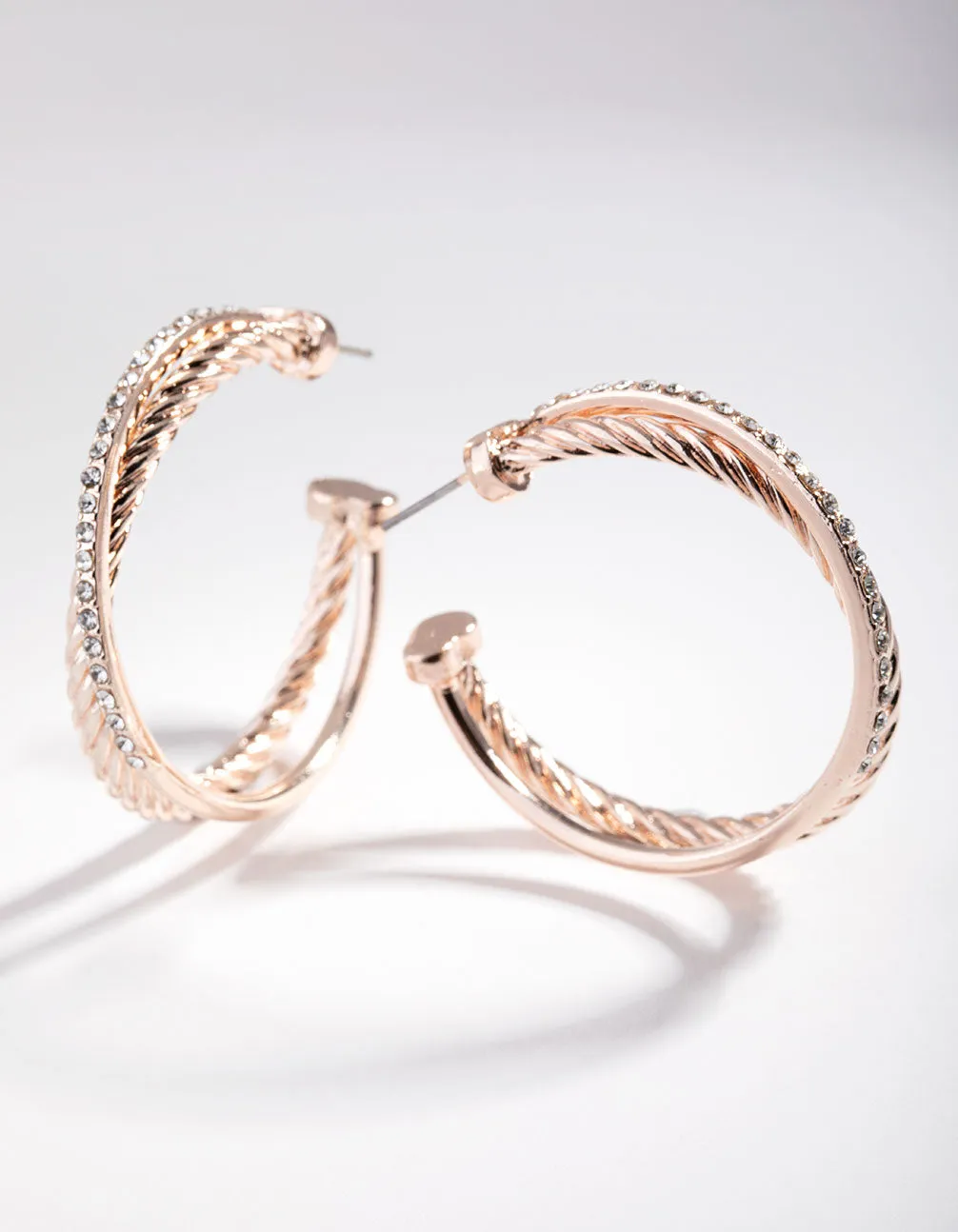 Rose Gold Double Cross Over Hoop Earrings