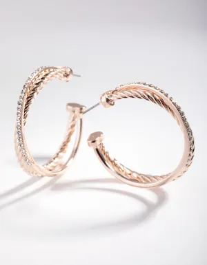 Rose Gold Double Cross Over Hoop Earrings