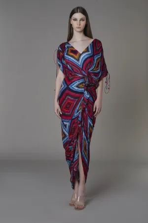 Saaksha & KinniÂ    I   Pink/blue diamond v neck sari dress Cotton silk / Chiffon Pink / Blue SS22022