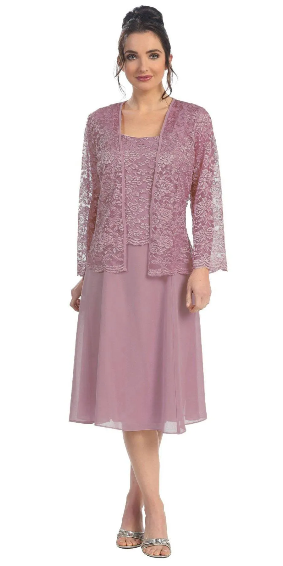 Sally Fashion 8485 Short Mother of Bride Dress Chiffon Knee Length Lace Jacket