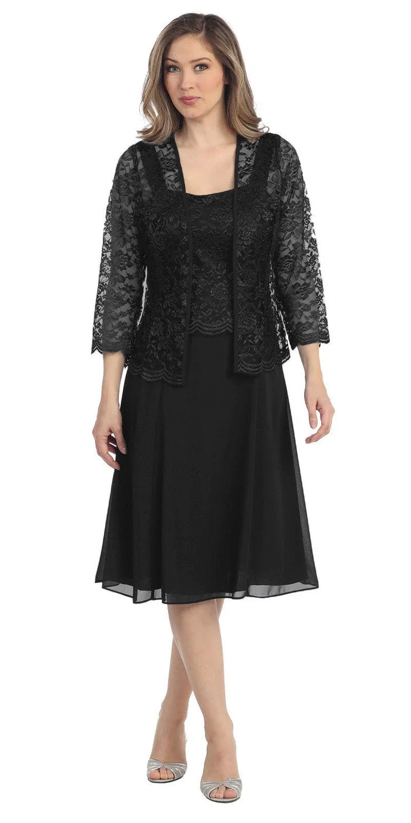 Sally Fashion 8485 Short Mother of Bride Dress Chiffon Knee Length Lace Jacket