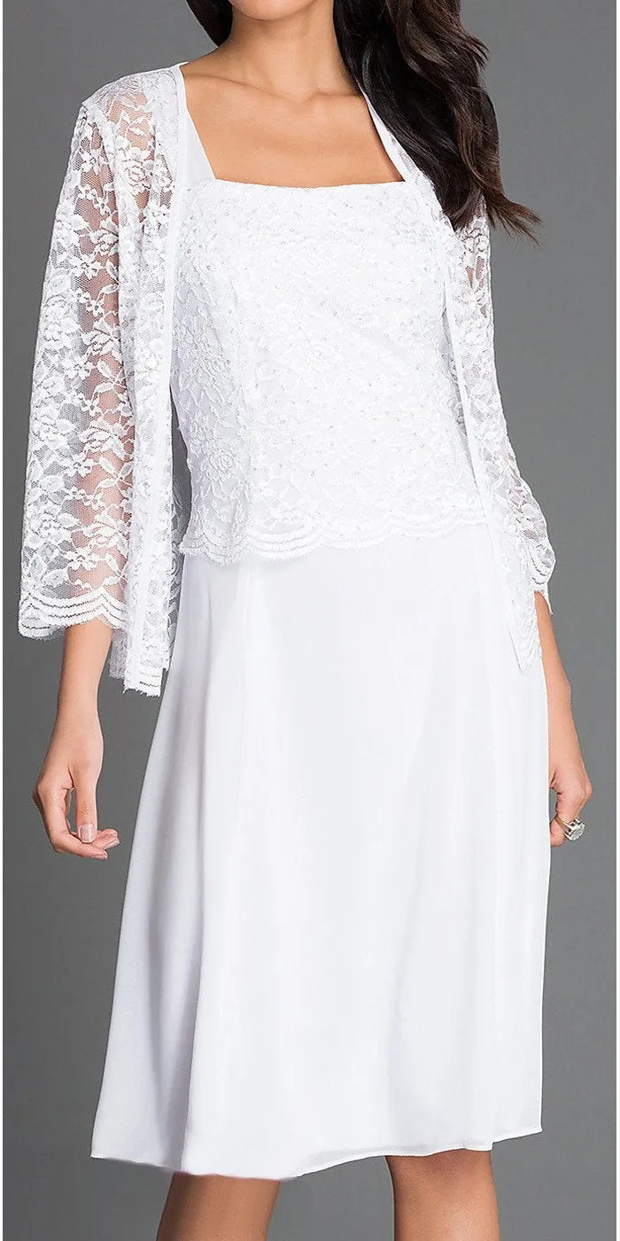 Sally Fashion 8485 Short Mother of Bride Dress Chiffon Knee Length Lace Jacket