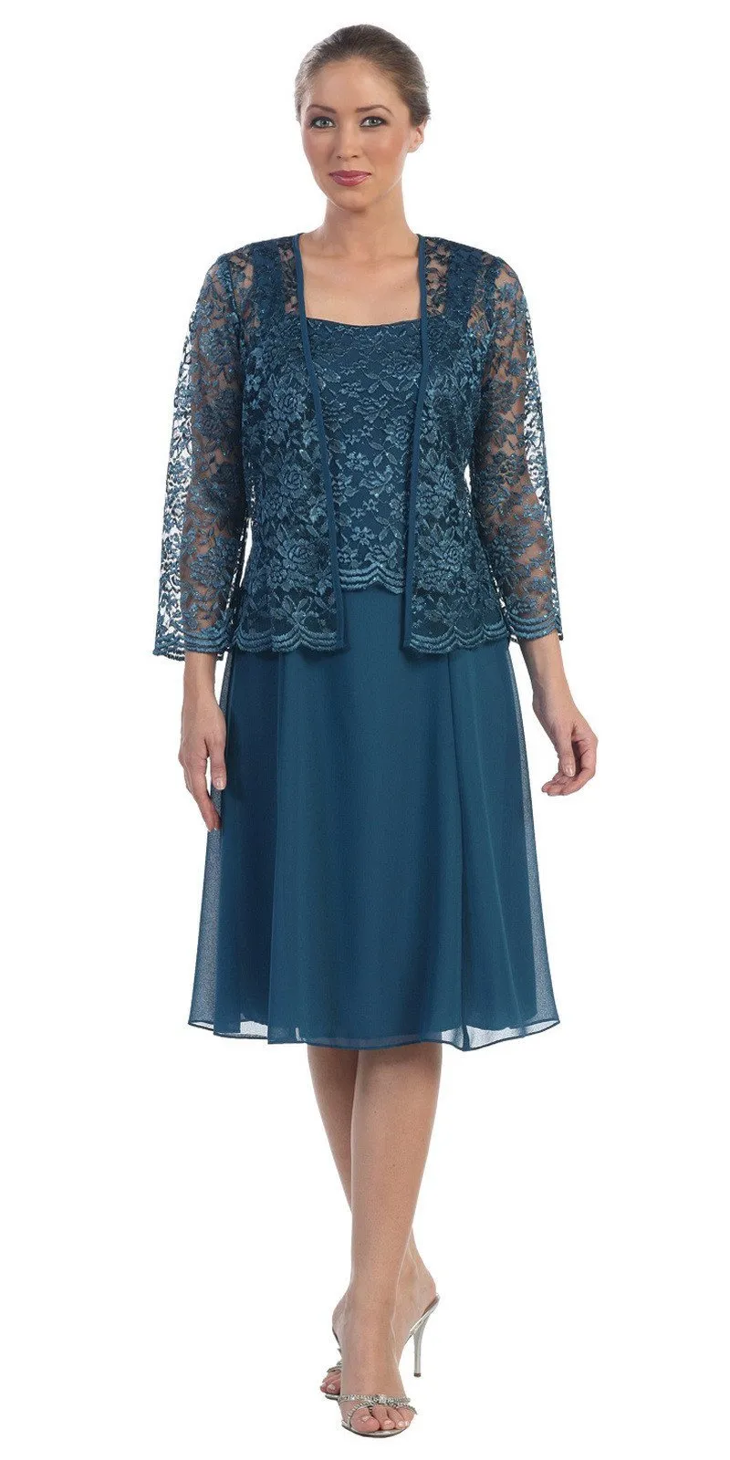 Sally Fashion 8485 Short Mother of Bride Dress Chiffon Knee Length Lace Jacket
