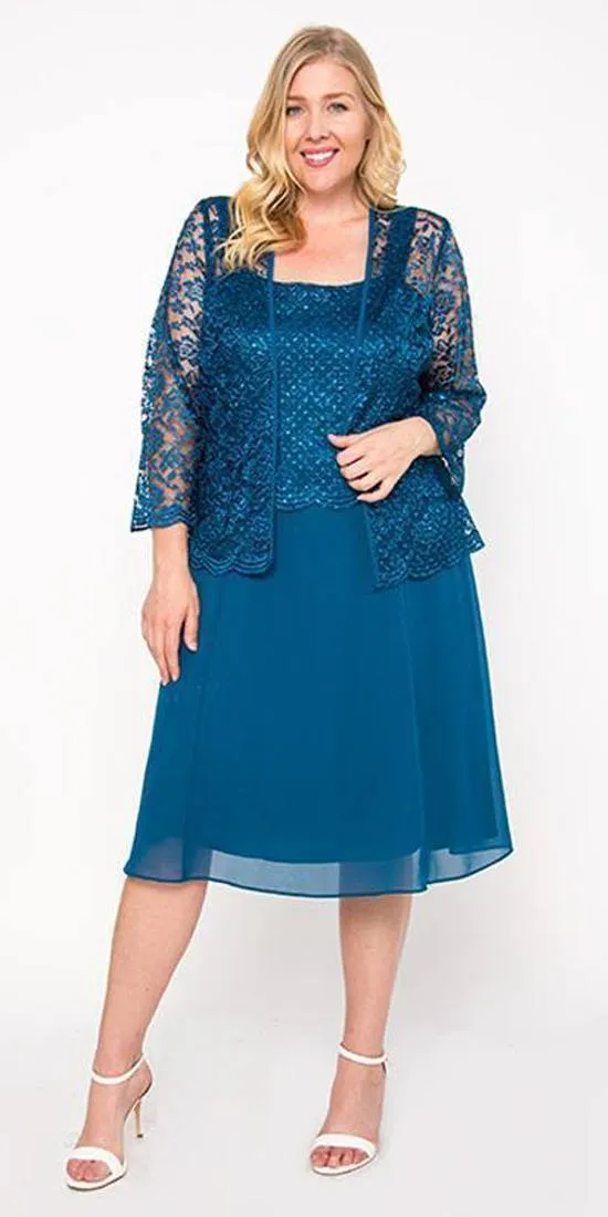 Sally Fashion 8485 Short Mother of Bride Dress Chiffon Knee Length Lace Jacket