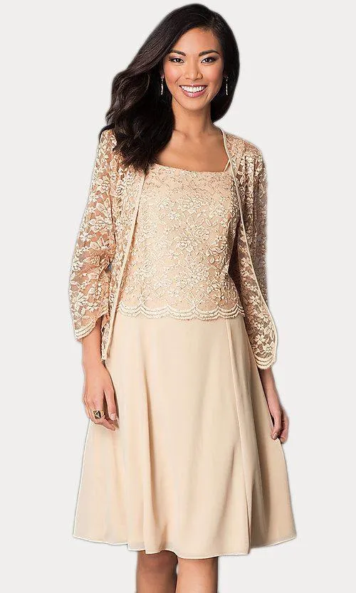 Sally Fashion 8485 Short Mother of Bride Dress Chiffon Knee Length Lace Jacket