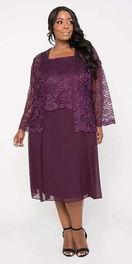 Sally Fashion 8485 Short Mother of Bride Dress Chiffon Knee Length Lace Jacket