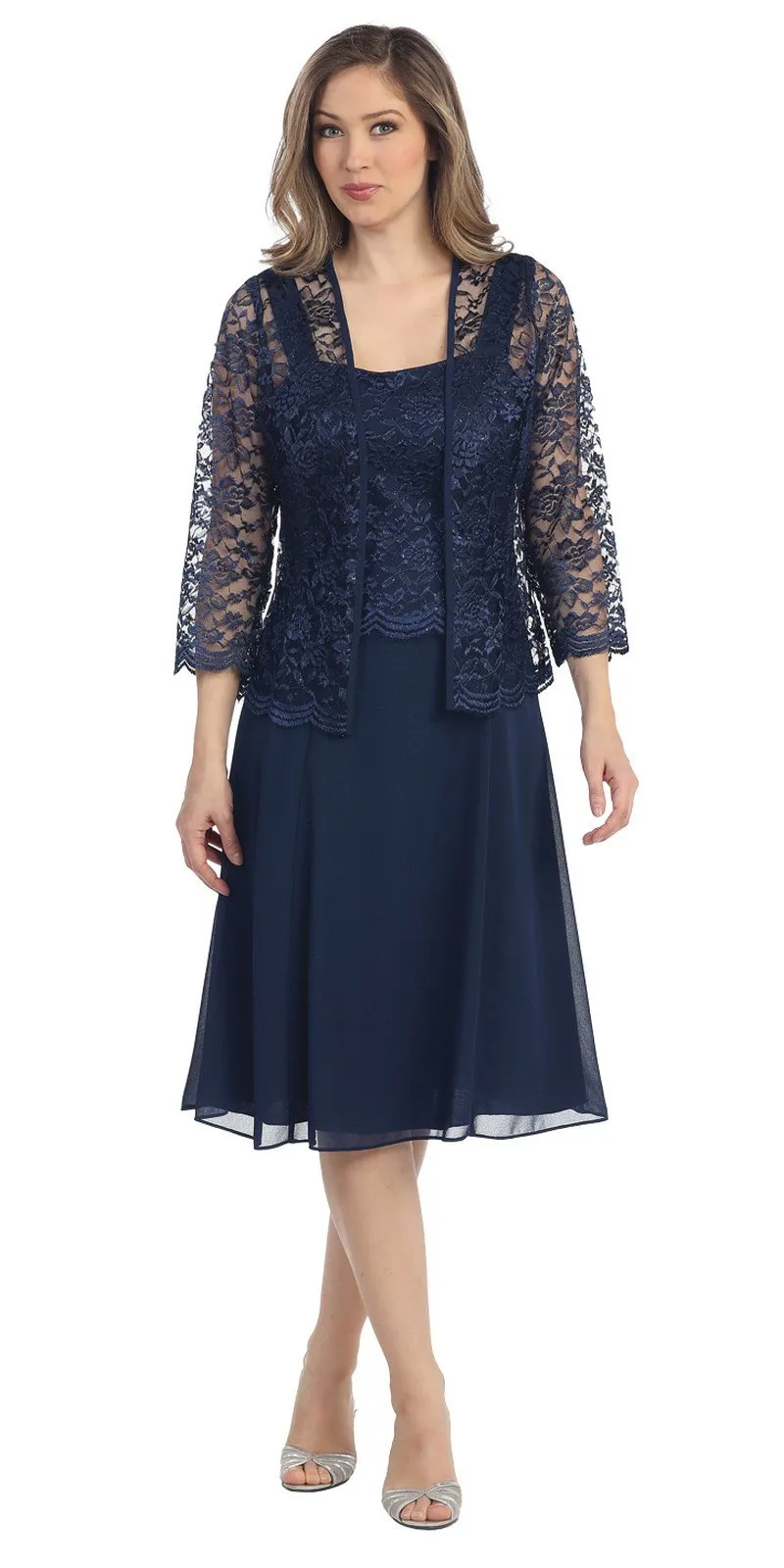 Sally Fashion 8485 Short Mother of Bride Dress Chiffon Knee Length Lace Jacket