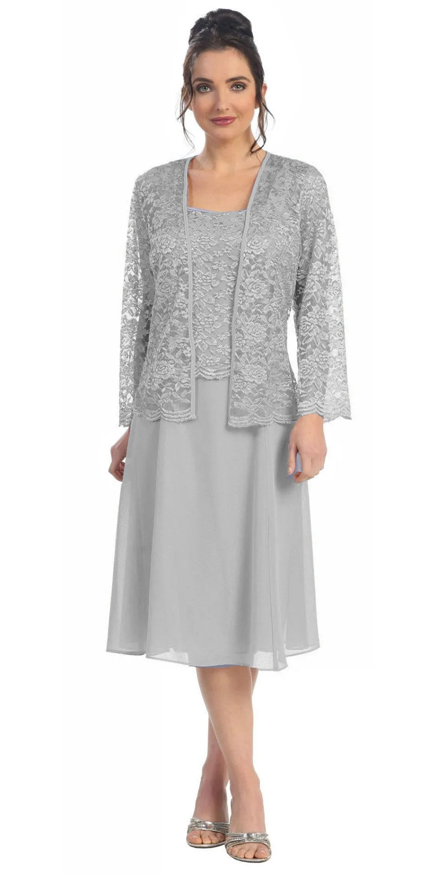 Sally Fashion 8485 Short Mother of Bride Dress Chiffon Knee Length Lace Jacket
