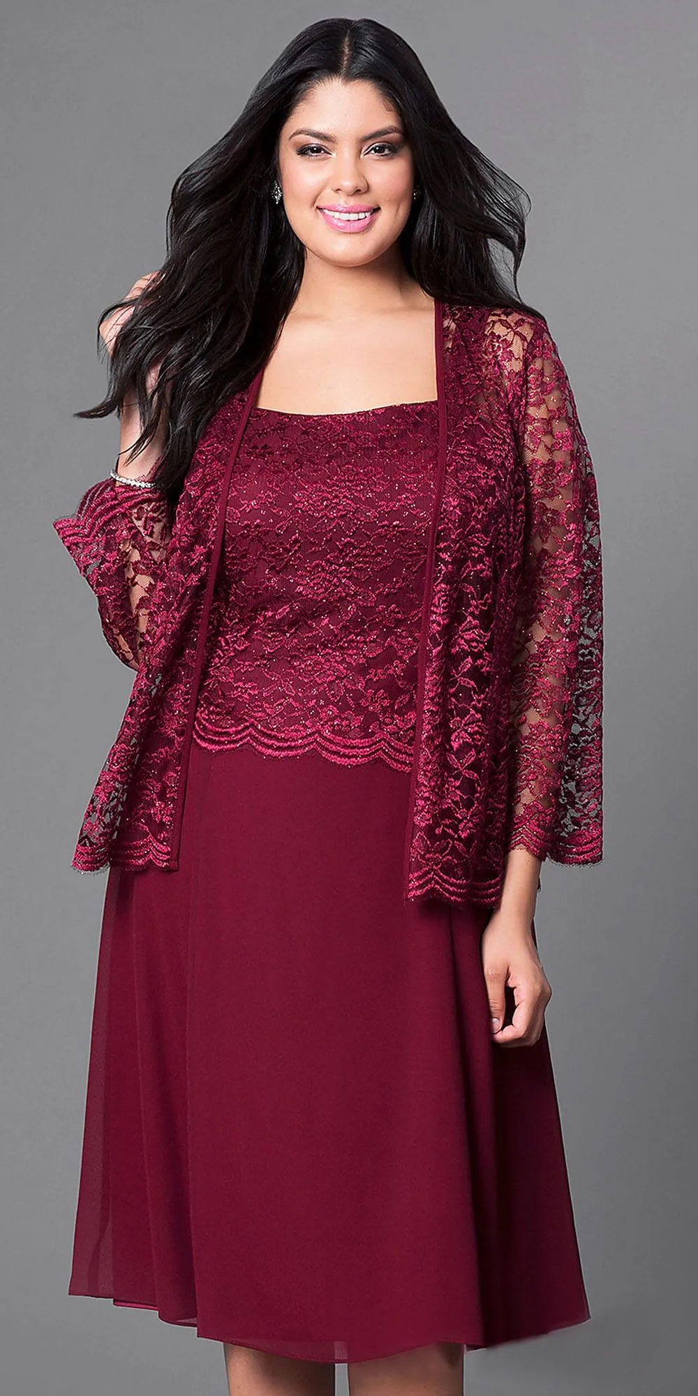 Sally Fashion 8485 Short Mother of Bride Dress Chiffon Knee Length Lace Jacket