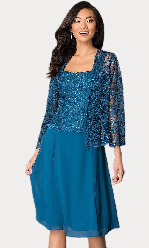 Sally Fashion 8485 Short Mother of Bride Dress Chiffon Knee Length Lace Jacket