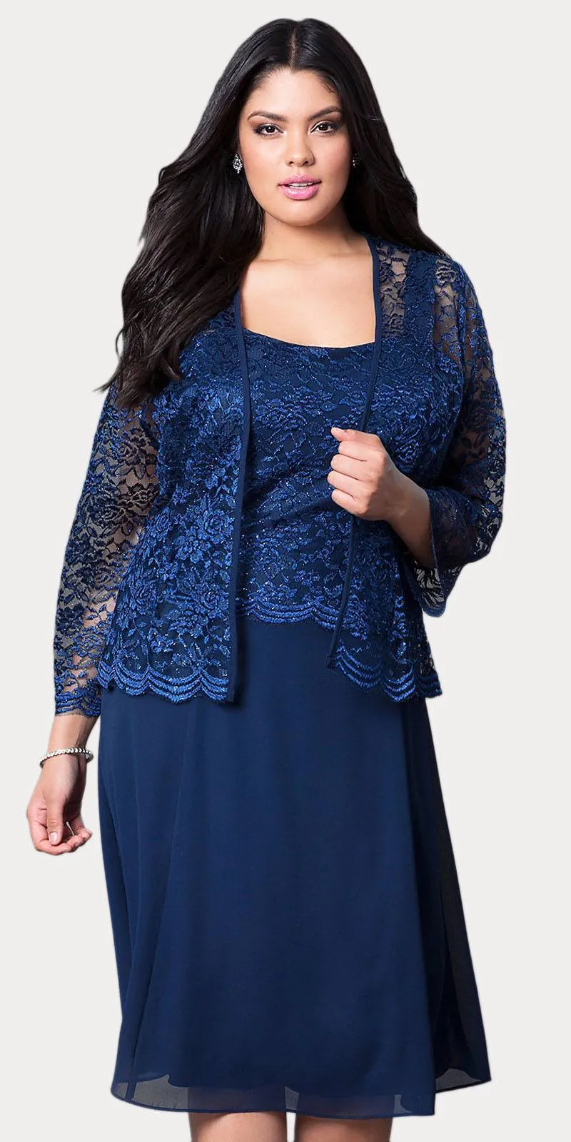 Sally Fashion 8485 Short Mother of Bride Dress Chiffon Knee Length Lace Jacket