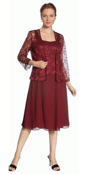 Sally Fashion 8485 Short Mother of Bride Dress Chiffon Knee Length Lace Jacket