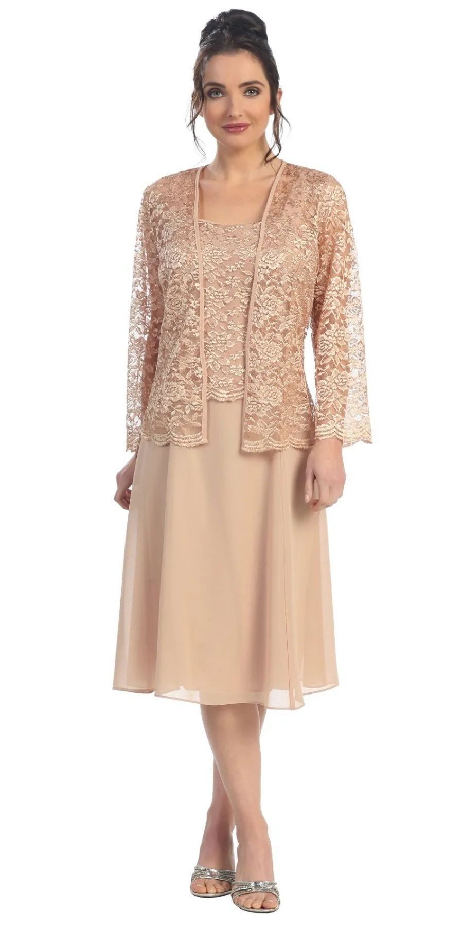 Sally Fashion 8485 Short Mother of Bride Dress Chiffon Knee Length Lace Jacket