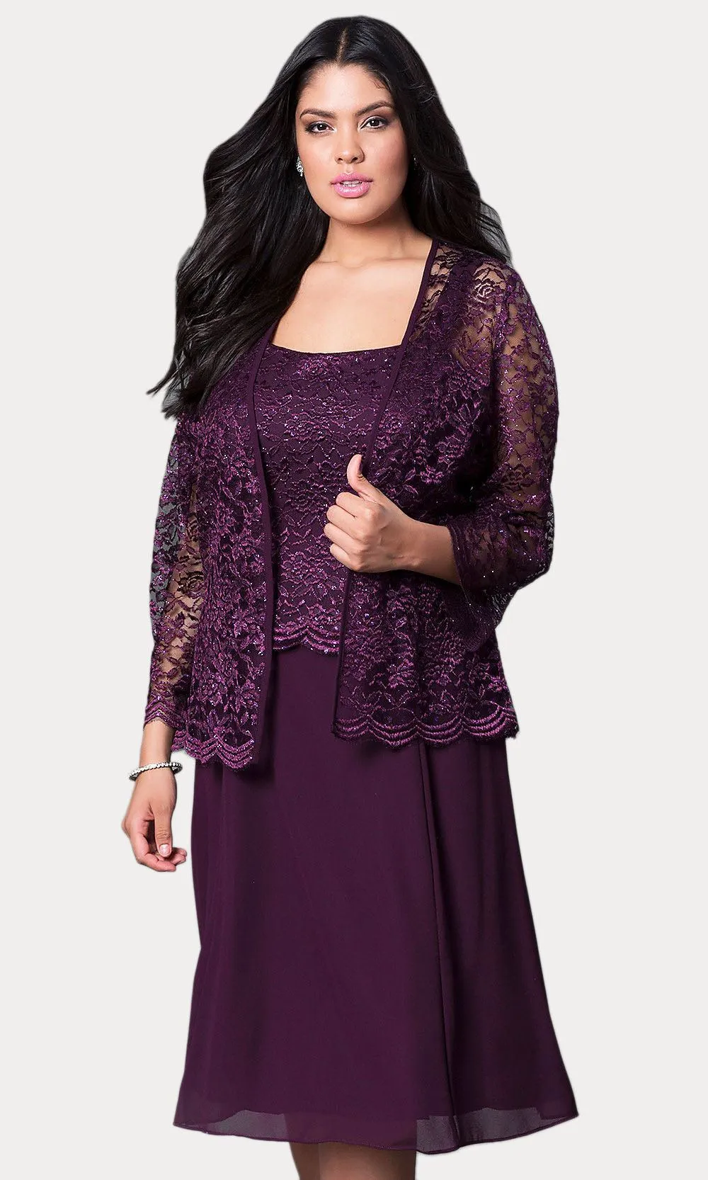 Sally Fashion 8485 Short Mother of Bride Dress Chiffon Knee Length Lace Jacket