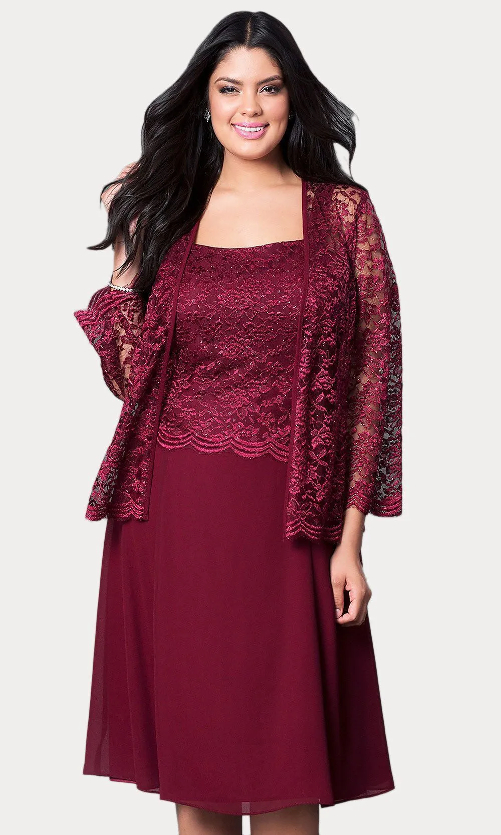 Sally Fashion 8485 Short Mother of Bride Dress Chiffon Knee Length Lace Jacket