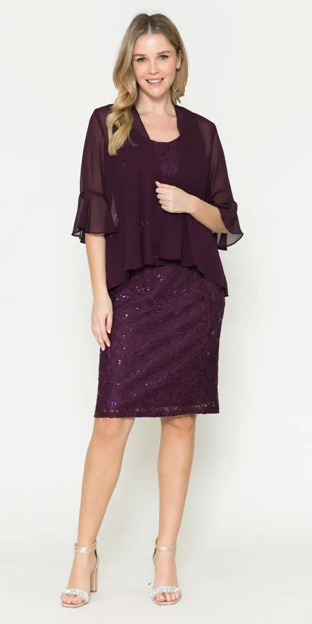 Sally Fashion 8856 Knee Length Semi Formal Dress Includes Chiffon Bolero Jacket