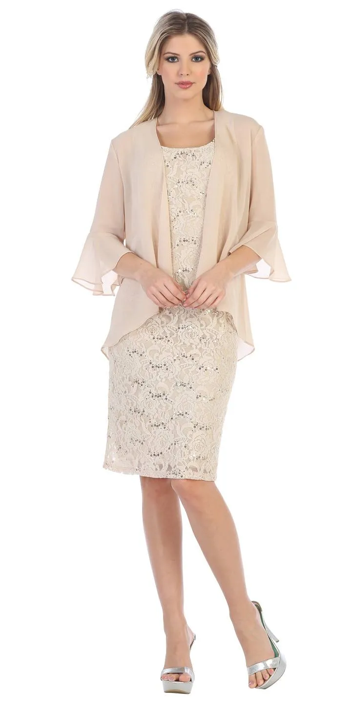 Sally Fashion 8856 Knee Length Semi Formal Dress Includes Chiffon Bolero Jacket