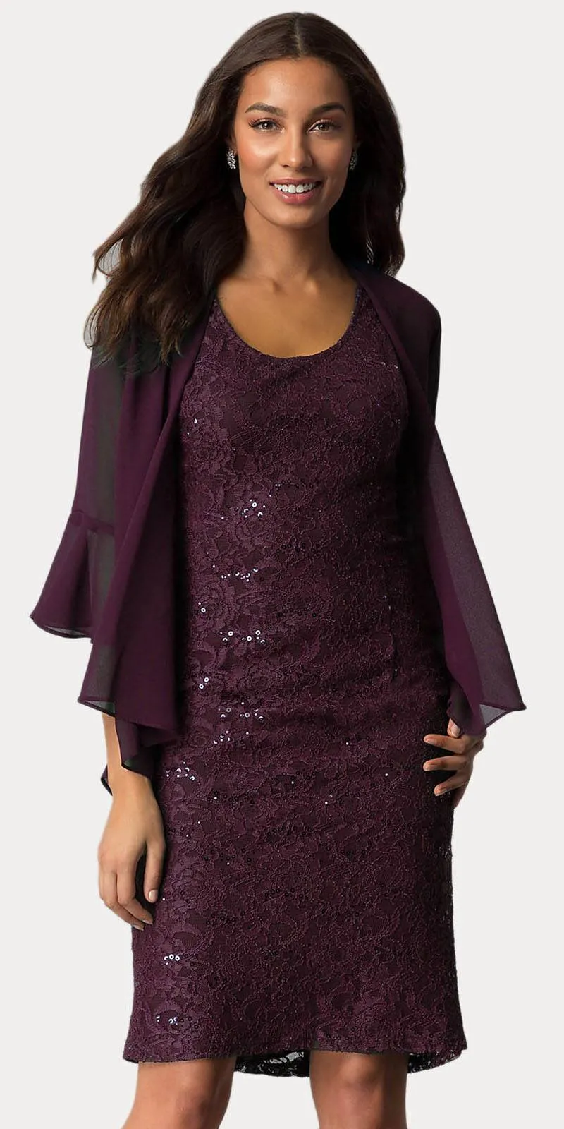 Sally Fashion 8856 Knee Length Semi Formal Dress Includes Chiffon Bolero Jacket