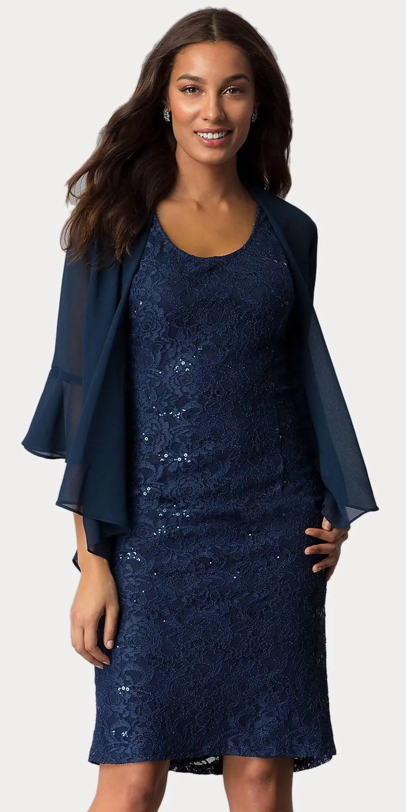 Sally Fashion 8856 Knee Length Semi Formal Dress Includes Chiffon Bolero Jacket