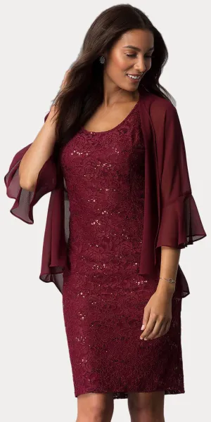 Sally Fashion 8856 Knee Length Semi Formal Dress Includes Chiffon Bolero Jacket