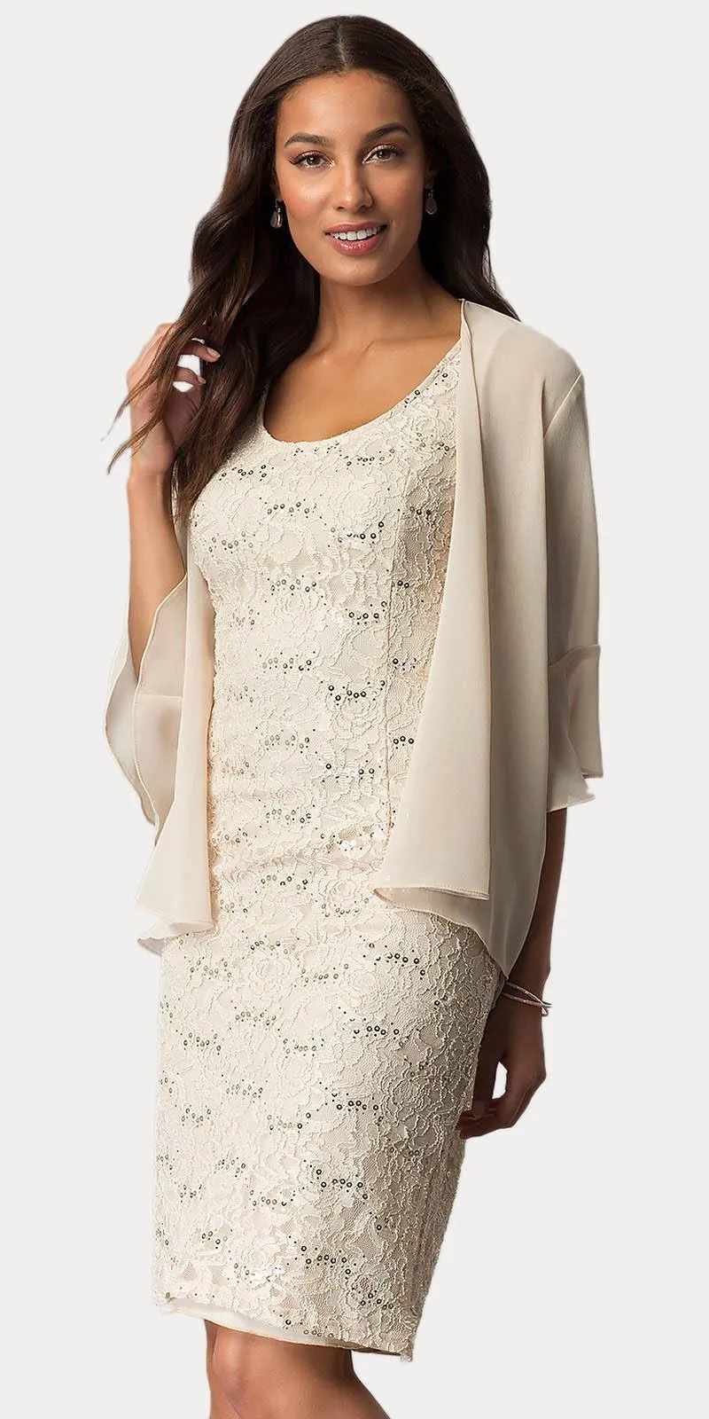 Sally Fashion 8856 Knee Length Semi Formal Dress Includes Chiffon Bolero Jacket