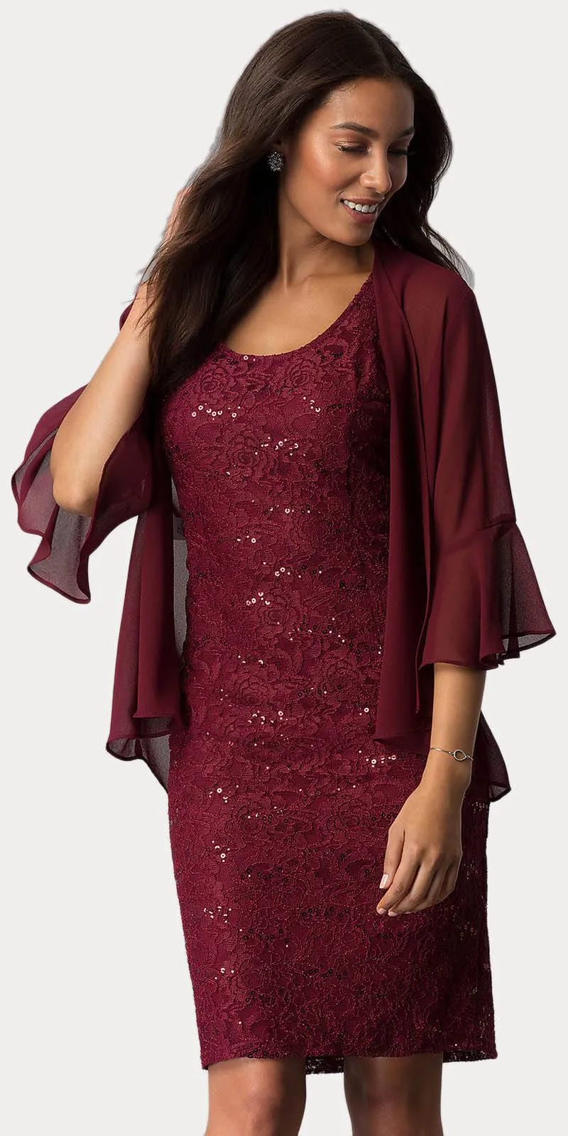 Sally Fashion 8856 Knee Length Semi Formal Dress Includes Chiffon Bolero Jacket