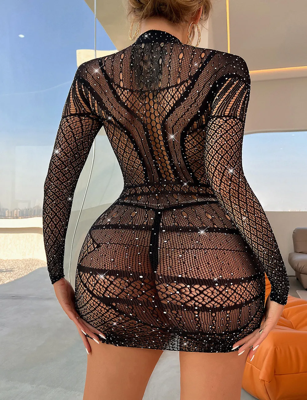 Sexy Sparkle Glitter Rhinestone Fishnet Hollow Bodystocking Egypt
