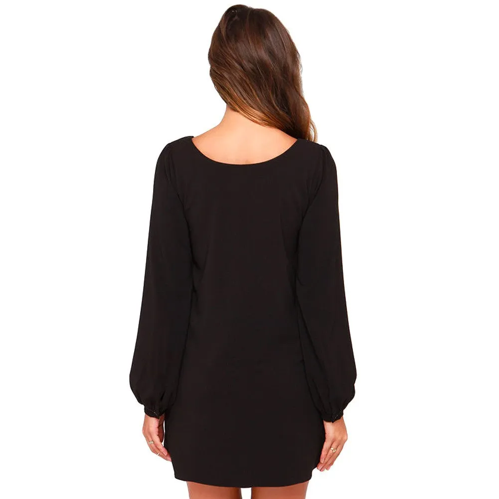 Shanna Black Chiffon Long Sleeve Dress