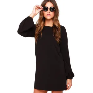 Shanna Black Chiffon Long Sleeve Dress