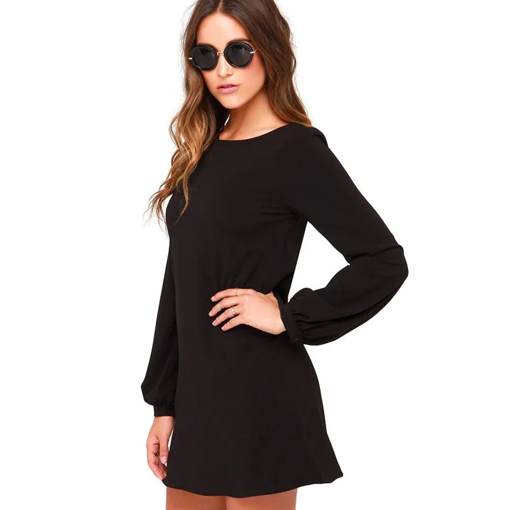 Shanna Black Chiffon Long Sleeve Dress