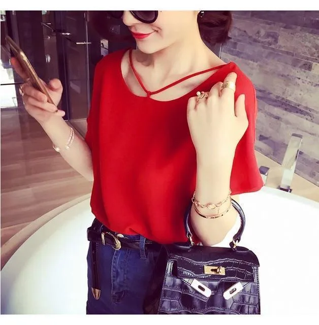 Short Sleeve Chiffon T-Shirt (4 Colors)