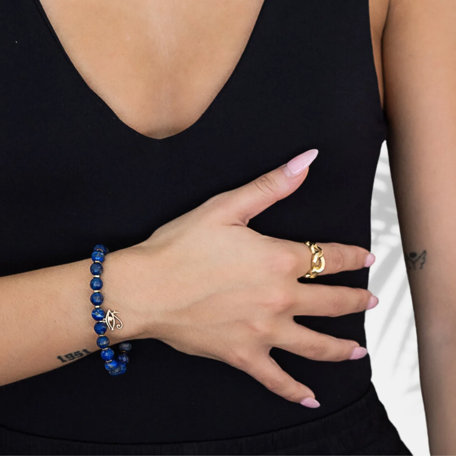 Solid Gold Eye Of Ra Spiritual Beaded Bracelet