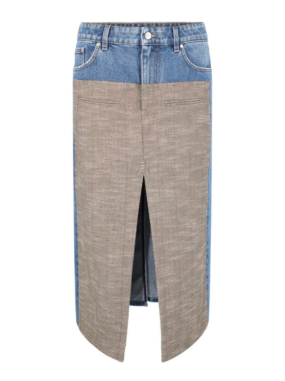 Stella McCartney Tweed And Denim Skirt in Vintage Blue Denim