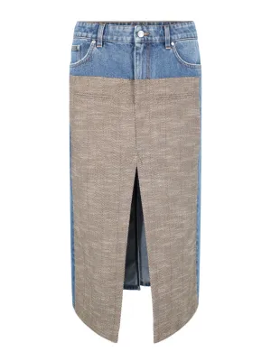 Stella McCartney Tweed And Denim Skirt in Vintage Blue Denim