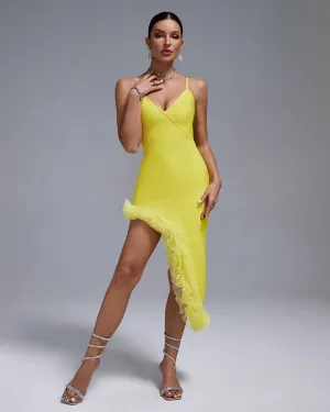Strappy Puffy Chiffon Trim Midi Bandage Dress