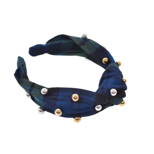 Tartan & Cheer Metallic Pearl Knotted Headband - Evergreen