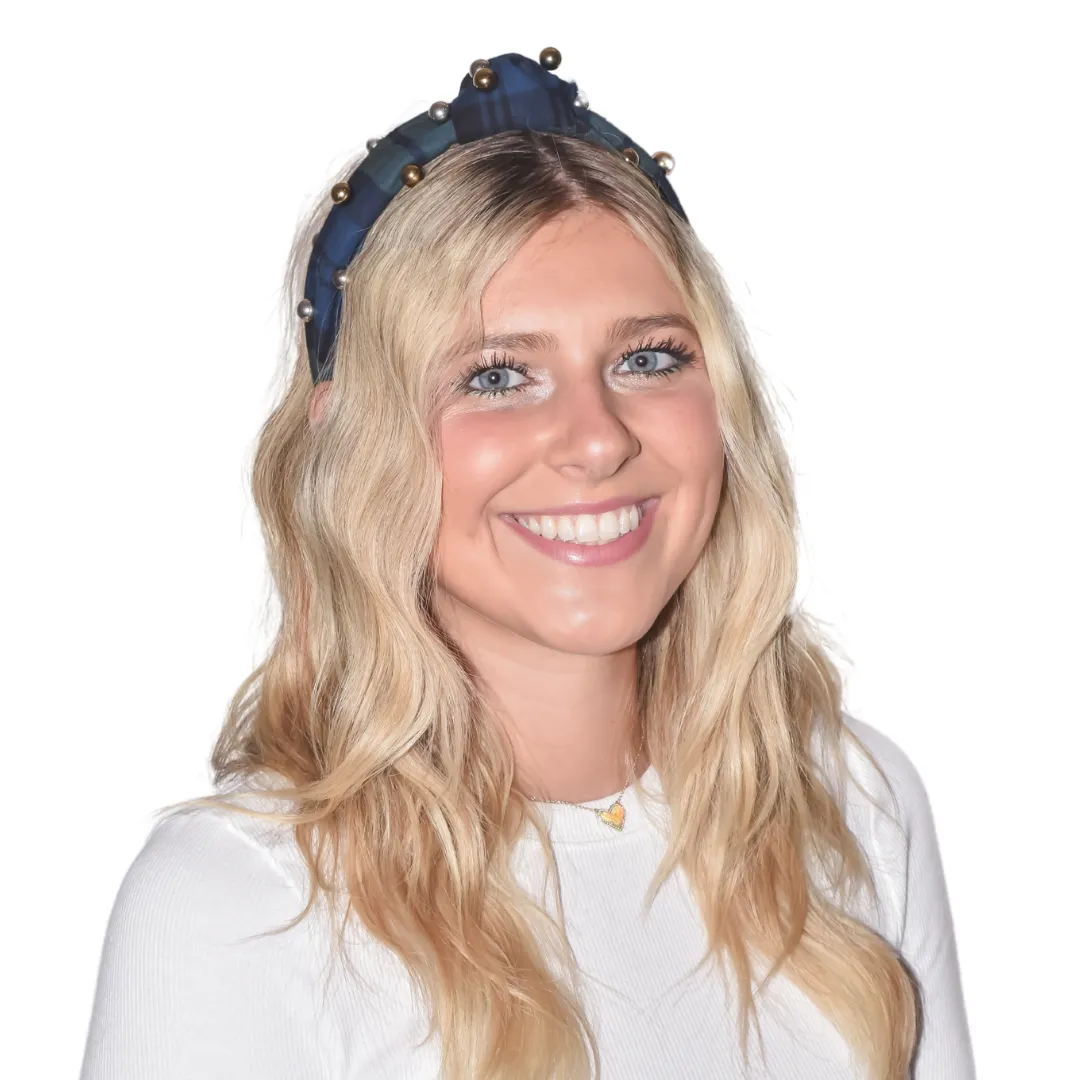Tartan & Cheer Metallic Pearl Knotted Headband - Evergreen