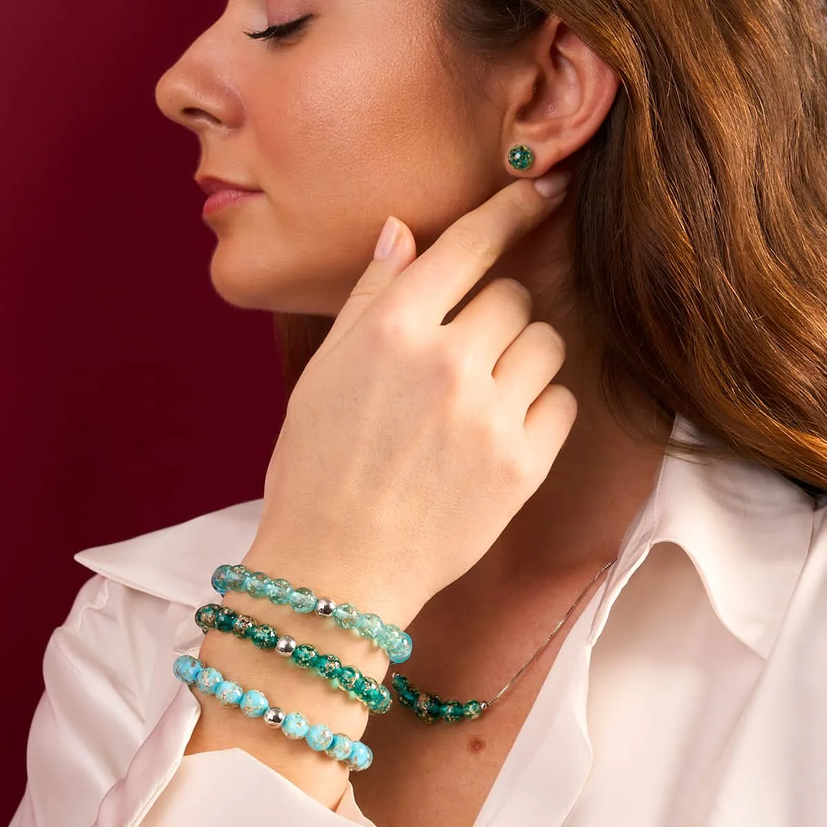 Teal | .925 Sterling Silver | Firefly Glass Stud Earrings