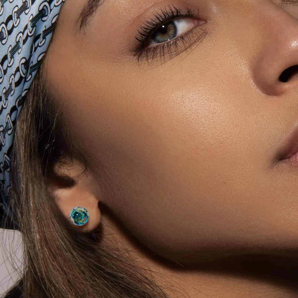 Teal | .925 Sterling Silver | Firefly Glass Stud Earrings