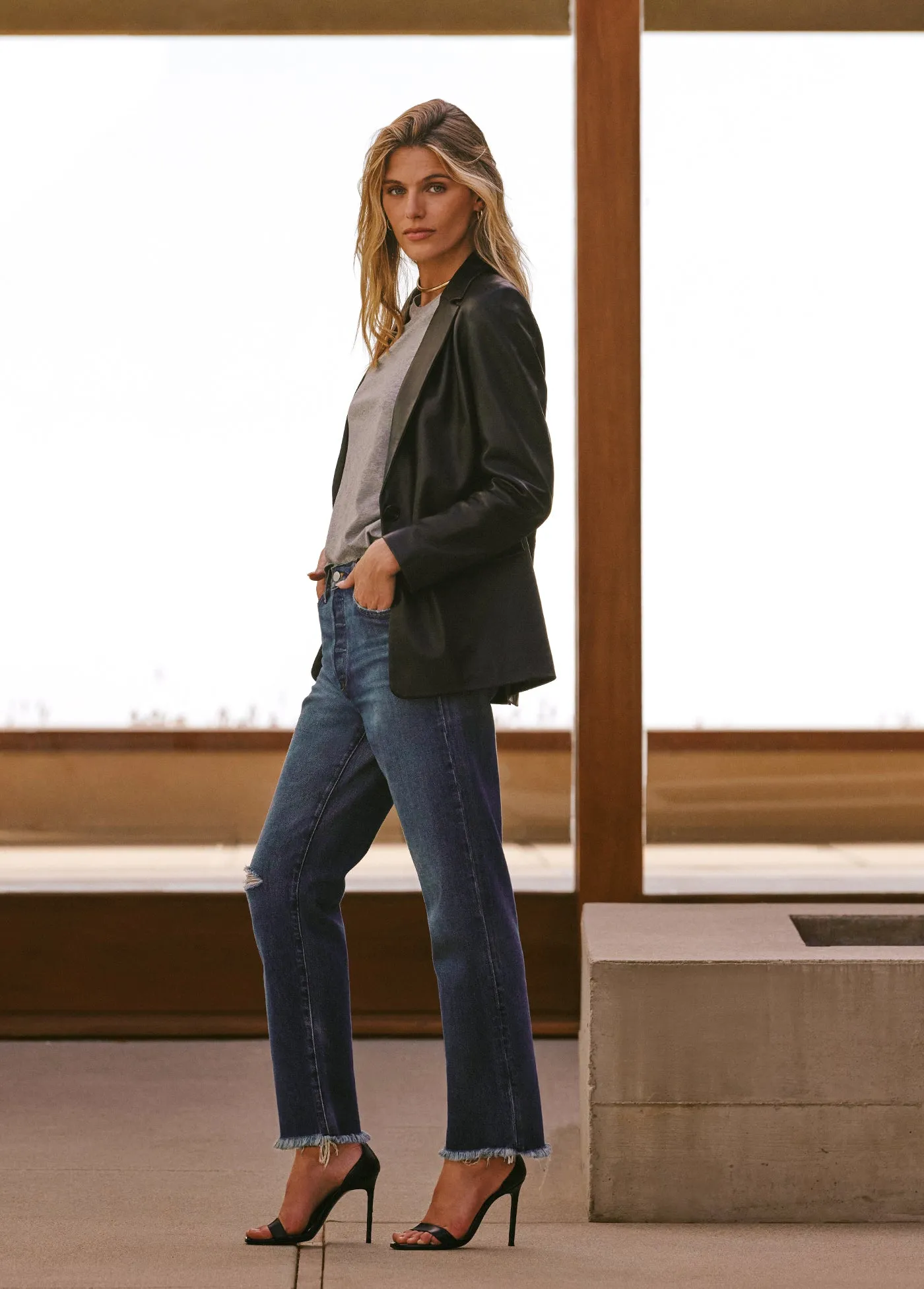 THE NINA BOYFRIEND LEATHER BLAZER