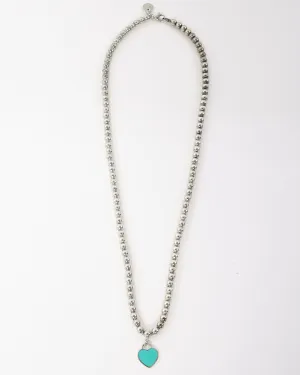 Tiffany & Co. Silver Bead Turquoise Heart Tag Necklace