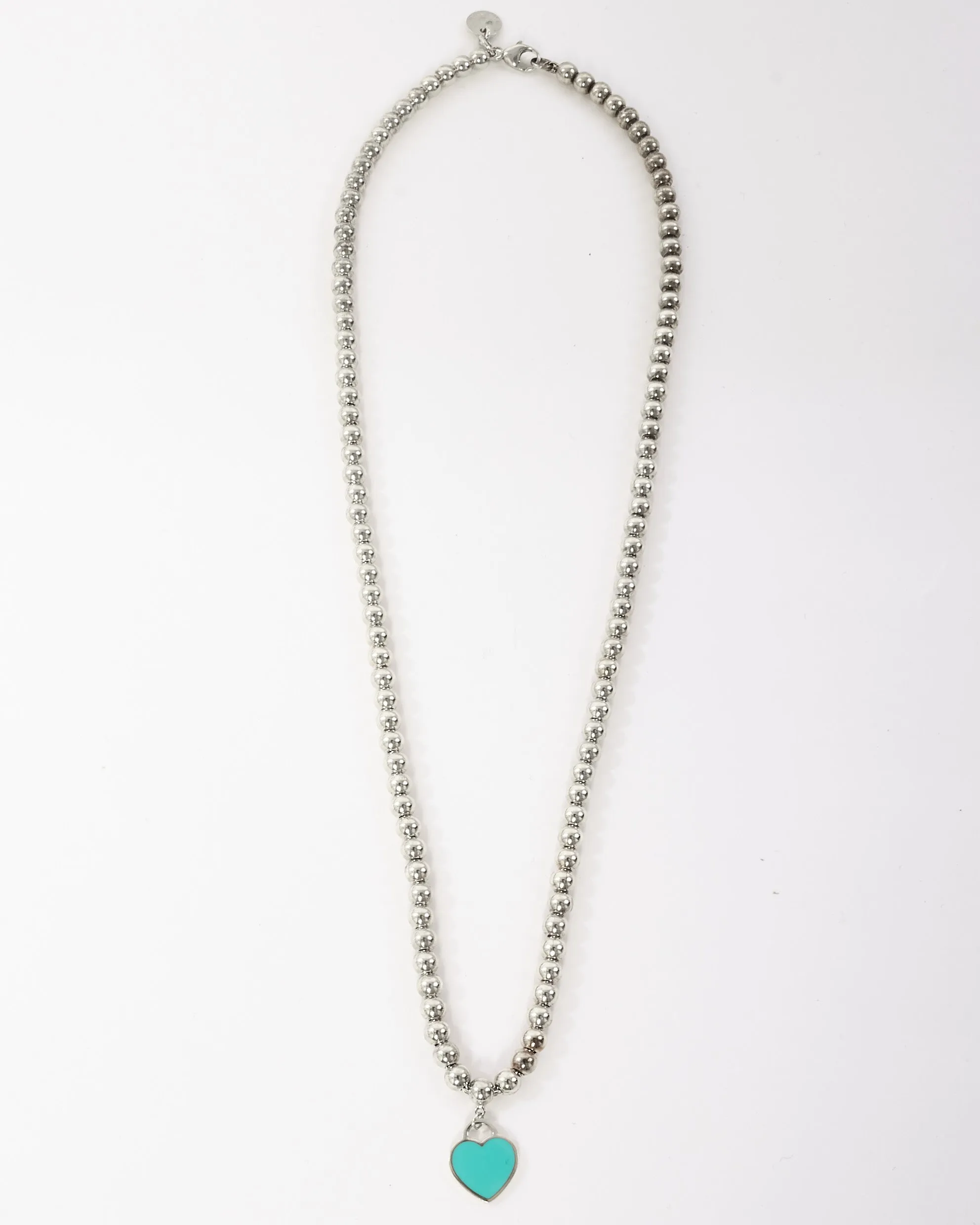 Tiffany & Co. Silver Bead Turquoise Heart Tag Necklace