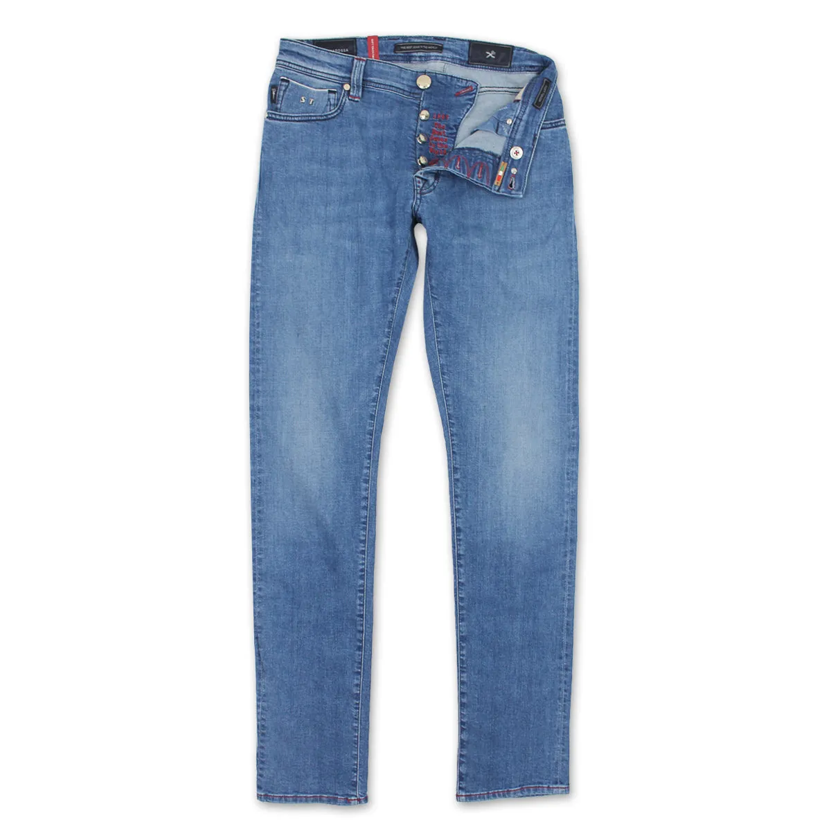 Tramarossa - Leonardo Slim 21E66 Red Stitch Jeans in Light Wash