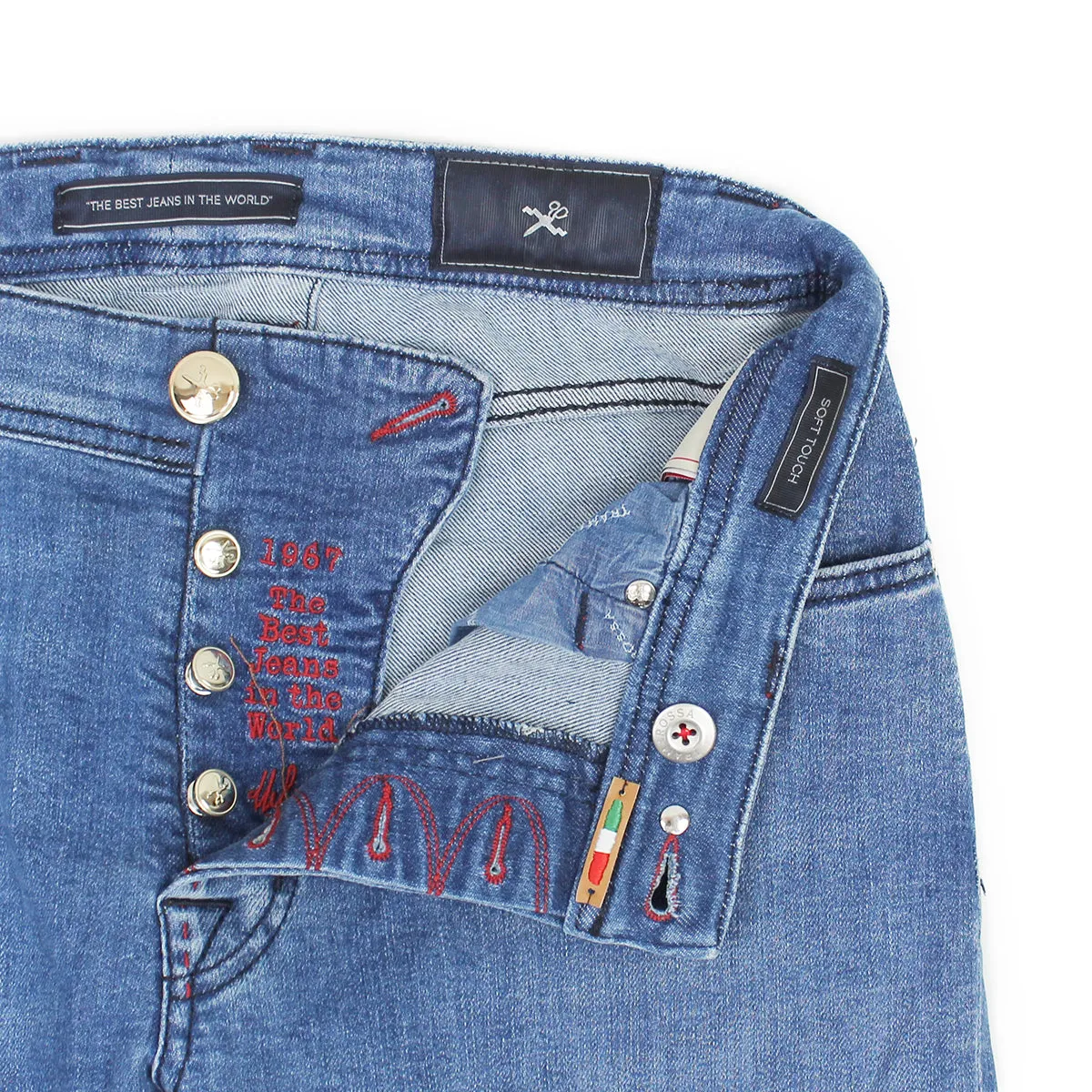 Tramarossa - Leonardo Slim 21E66 Red Stitch Jeans in Light Wash