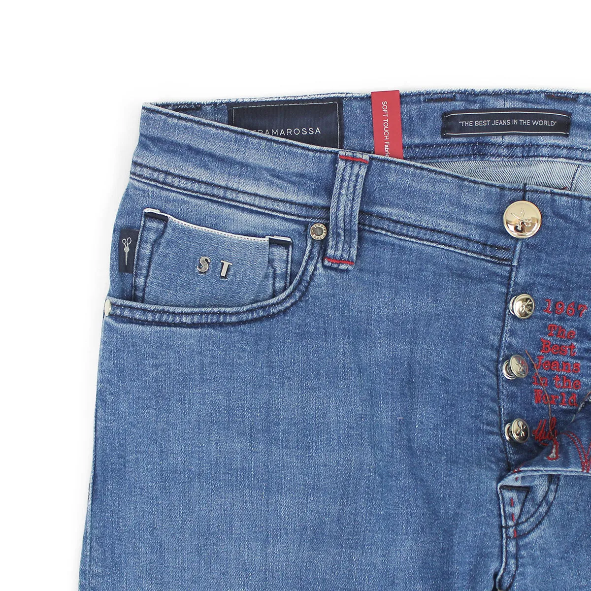 Tramarossa - Leonardo Slim 21E66 Red Stitch Jeans in Light Wash