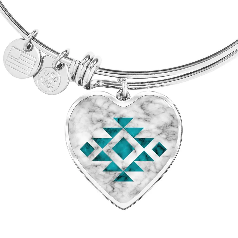 Tribal Ethnic Jewelry White and Turquoise Faux Marble Pendant Necklace Chain Gift Set