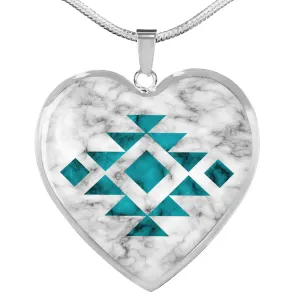 Tribal Ethnic Jewelry White and Turquoise Faux Marble Pendant Necklace Chain Gift Set