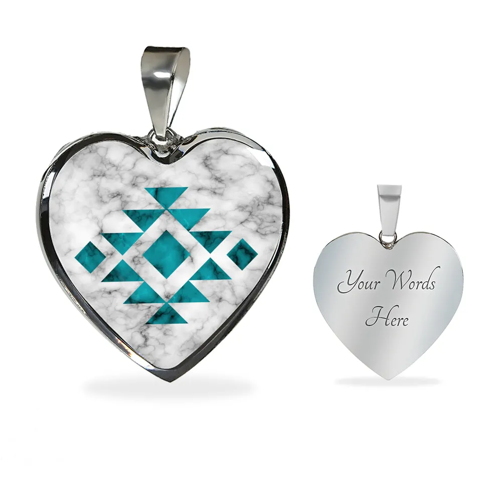 Tribal Ethnic Jewelry White and Turquoise Faux Marble Pendant Necklace Chain Gift Set