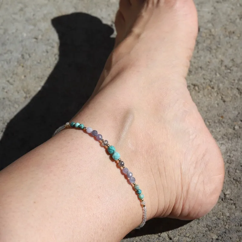 Turquoise & Tanzanite Luxury Anklet