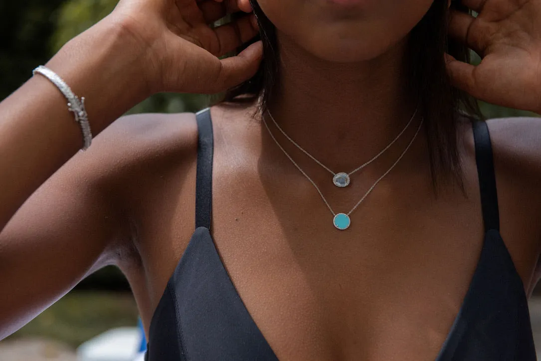 TURQUOISE AND DIAMOND ROUND PENDANT